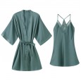 Pajamas women autumn ice silk spring autumn and winter thin section sexy lace lace sexy suspenders nightdress nightgown two-piece suit