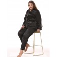 Adding fat to increase the size of women's simulation silk pajamas suit long-sleeved trousers cardigan loose two-piece home service DL