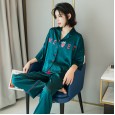 New ice silk pajamas ladies XL trend printing bat sleeves home service silk suit cute