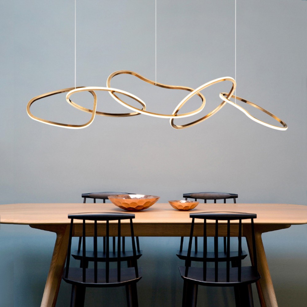 Dining room chandelier light luxury creative bar personality living room minimalist Nordic style stainless steel circle art modeling lamps