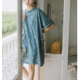 Women's Adult Knitted Cotton Printed Home Service Strawberry White Loquat Pajamas Skirt Summer Short Sleeve Set