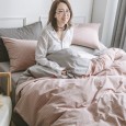 Fashionable Japanese Washed Cotton Simple Striped Lattice Cotton Bedding 1.5m1.8 Meter Bed Sheet Four-piece Set