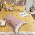 Explosion Na Fu Lucky Cat Embroidery Bedding Yellow Red Pink Simple Pure Cotton Tribute Satin Long Four-piece