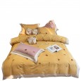 Explosion Na Fu Lucky Cat Embroidery Bedding Yellow Red Pink Simple Pure Cotton Tribute Satin Long Four-piece