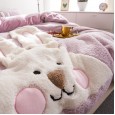 Autumn and winter thickened lamb cashmere craft patch embroidered animal cartoon folding ear rabbit sleepwalking bear four-piece flannel treasure