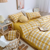Four-piece plaid bedding cotton cotton girl heart washed cotton bed linen Nordic style summer
