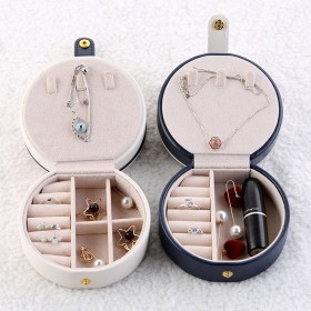Leather jewelry storage box portable snap jewelry box earring ring box pendant jewelry box
