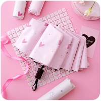 T64 girl heart umbrella folding small fresh literary sun umbrella