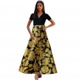 Spring and summer new women's skirt contrast color short-sleeved v-neck print dress dress