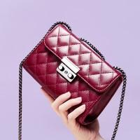 Genuine leather bag lock small square bag female new fashion diamond chain ladies shoulder messenger bag female bag