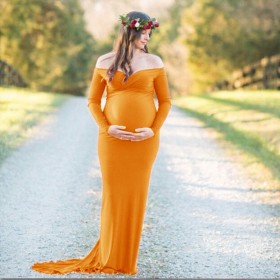 Women's mercerized cotton pregnant women V-neck trailing jumpsuit long dress photography dress M001