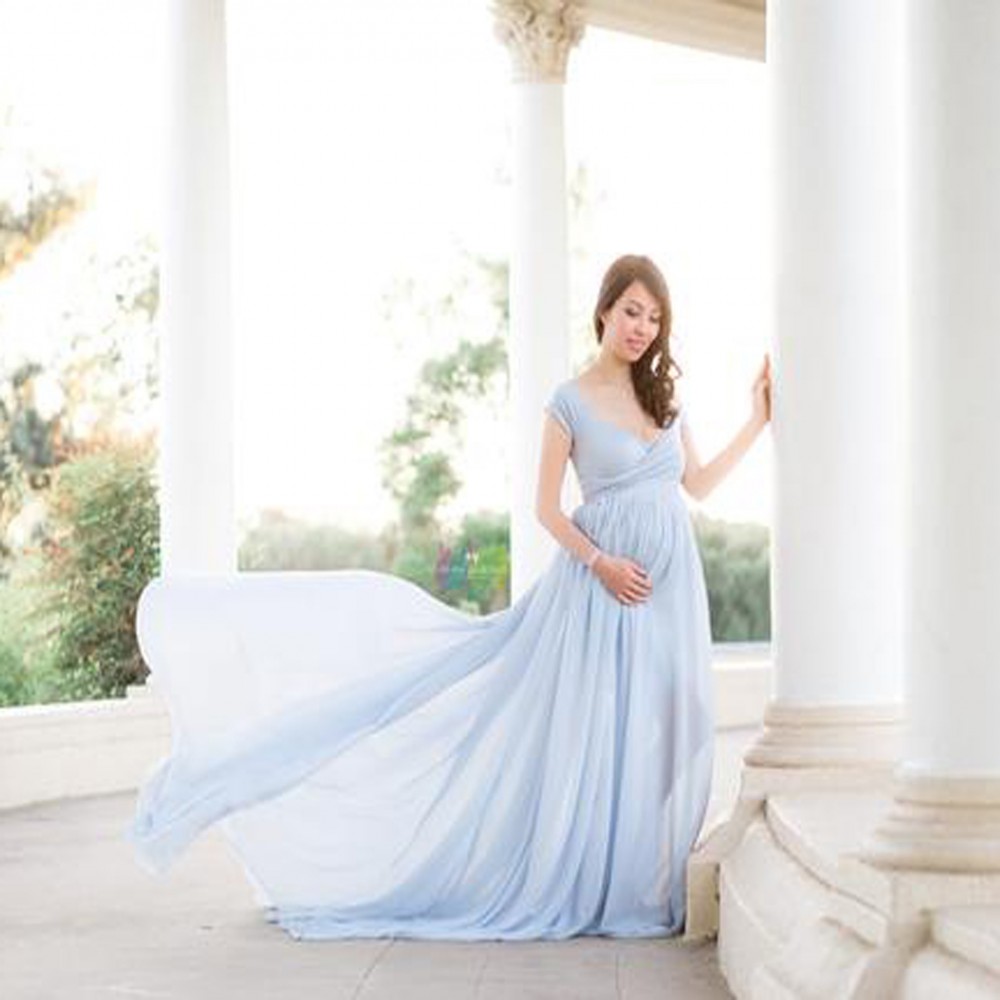 Women's mercerized cotton with spinning to pregnant women fluttering tail fluttering sleeves long dress photography dress 1883