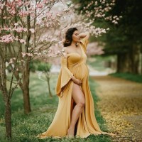 Women's mercerized cotton pregnant women cross V-neck trailing jumpsuit long dress photography dress 1918