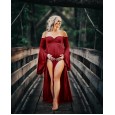 Women's mercerized cotton pregnant women cross V-neck trailing jumpsuit long dress photography dress 1918