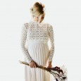 Women's lace stitching Korean linen pregnant women fluttering hundred-fold skirt long-sleeved split photography with long dress 1941