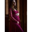 Pregnant woman sexy front panel deep V-neck long sleeve lace dress casual sexy evening dress 8981