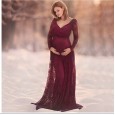 Pregnant woman sexy front panel deep V-neck long sleeve lace dress casual sexy evening dress 8981