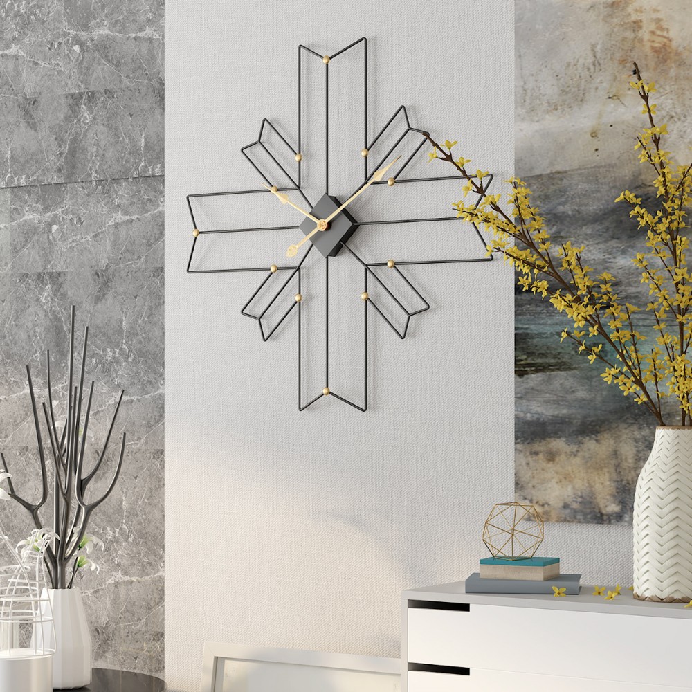 New cross polygon creative living room wall clock mute metal iron clock