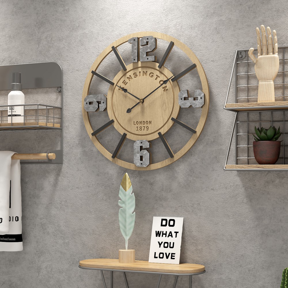 Hot selling explosive products creative wooden Nordic style wall clock living room study clock mute clock