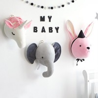 Explosive Nordic style animal headwear children's room ornaments unicorn elephant rabbit toy head plush decoration