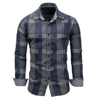 New large size men's denim long-sleeved plaid shirt shirt 9