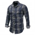New large size men's denim long-sleeved plaid shirt shirt 9