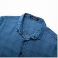 Plus size men's spring and autumn long-sleeved denim shirt plaid shirt 5