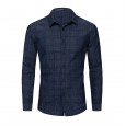 Spring and autumn new European code men's plaid striped cotton long-sleeved shirt lapel cardigan 095
