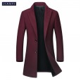Jian Yi autumn and winter lapel men's woolen Korean slim trench coat mid-length men's woolen coat