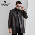 Men's ecological leather leather jacket in the long section of the stand collar leather jacket
