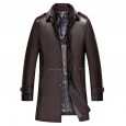 Men's ecological leather leather jacket in the long section of the stand collar leather jacket