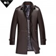 Men's ecological leather leather jacket in the long section of the stand collar leather jacket