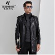 Medium men's eco-leather windbreaker mid-length Haining suit collar leather jacket men plus velvet leather coat