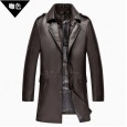 Medium men's eco-leather windbreaker mid-length Haining suit collar leather jacket men plus velvet leather coat