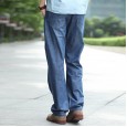 Increased force loose straight casual jeans autumn cotton plus fertilizer XL thin section denim trousers male pants