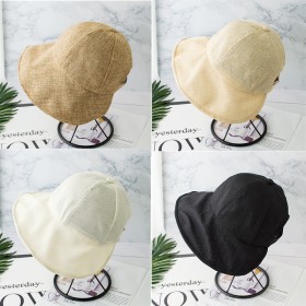 Round face suitable hat female Korean version fisherman hat Japanese cotton linen sunscreen hat cover face ponytail hat
