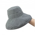 Japanese literature and art small lattice wild big eaves sun hat hat female Korean version of spring and summer vacation sunscreen fisherman hat tide