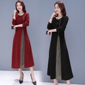 Spring and autumn new long-sleeved retro temperament expensive lady dress stitching large size women were thin and fat MM fairy skirt