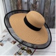 Mesh stitching Hepburn wind straw hat retro elegant dome sun hat summer sun protection shade beach hat