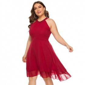 Fat mm large size women's dress hanging neck sleeveless chiffon dress skirt