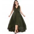 Wind plus size women's dress summer new fat MM was thin V-neck lace long evening dress
