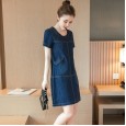 Korean version of the new summer women's plus size slim short-sleeved A-line denim dress female 98