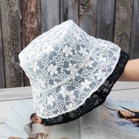Lace flower texture double-layer European root yarn embroidery mesh transparent fisherman hat sun hat basin hat