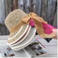 Foldable bow ribbon streamer mixed color woven fisherman hat straw hat summer female travel beach hat