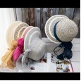Foldable bow ribbon streamer mixed color woven fisherman hat straw hat summer female travel beach hat