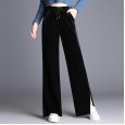 European station spring and autumn new gold velvet casual pants high waist split female loose plus velvet straight wide leg pants
