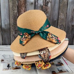 Hat female wild sunshade sunscreen foldable scarf streamer straw hat sun hat seaside travel beach