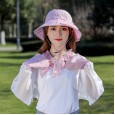 Hat female summer striped bow fisherman hat outdoor cycling UV protection travel wild picking tea hat sun hat