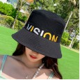New fashion hat female summer simple letter embroidery fisherman hat outdoor travel beach sun hat