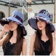 New style hat spring and summer female super large eaves fisherman hat contrast color lattice sun hat double-sided with sun hat travel